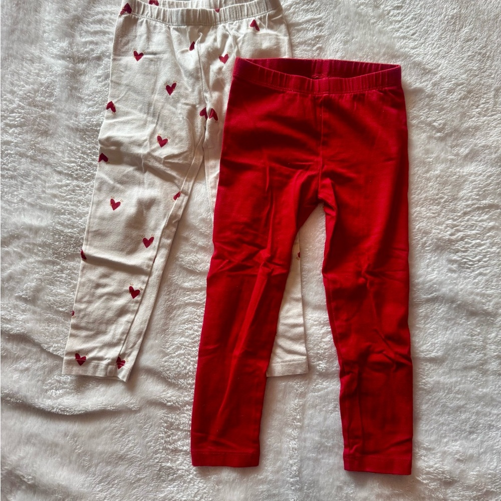 Old Navy Kids Heart Print and Solid Red Leggings - Picture 1 of 1